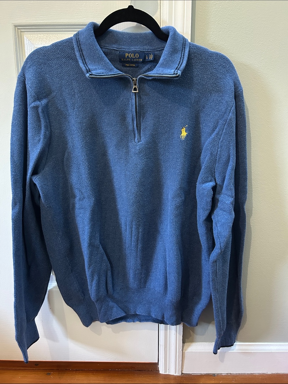 Ralph Lauren Blue Half-Zip Sweater with Yellow Pony